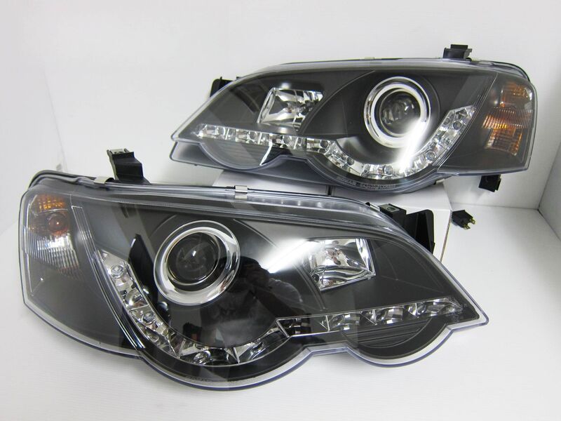 Black DRL LED Headlights - Ford Falcon BA BF