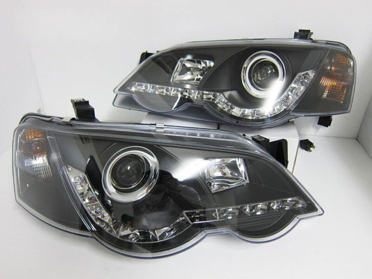 Black DRL LED Headlights - Ford Falcon BA BF